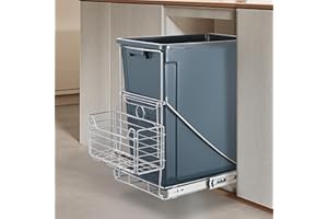 SOCONT Pull Out Trash Can with Metal Bar, Stainless Steel Kitchen Adjustable Trash Slide Out Shelf, Cabinet Trash Can Pull Out Kit, Trash Can Not Included.(Silver)