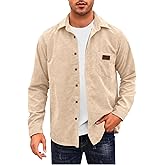 Comdecevis Mens Corduroy Shirts Jacket Button Down Long Sleeve Work Shirts Shackets with Pocket