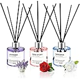 POWSHELF Reed Diffuser Set of 3 Pack,50ML Lavender Rose Gardenia Scented Oil Diffuser with 5 Sticks,Home Fragrance Reed Diffuser for Bedroom Bathroom Office (Lavender/Rose/Gardenia)