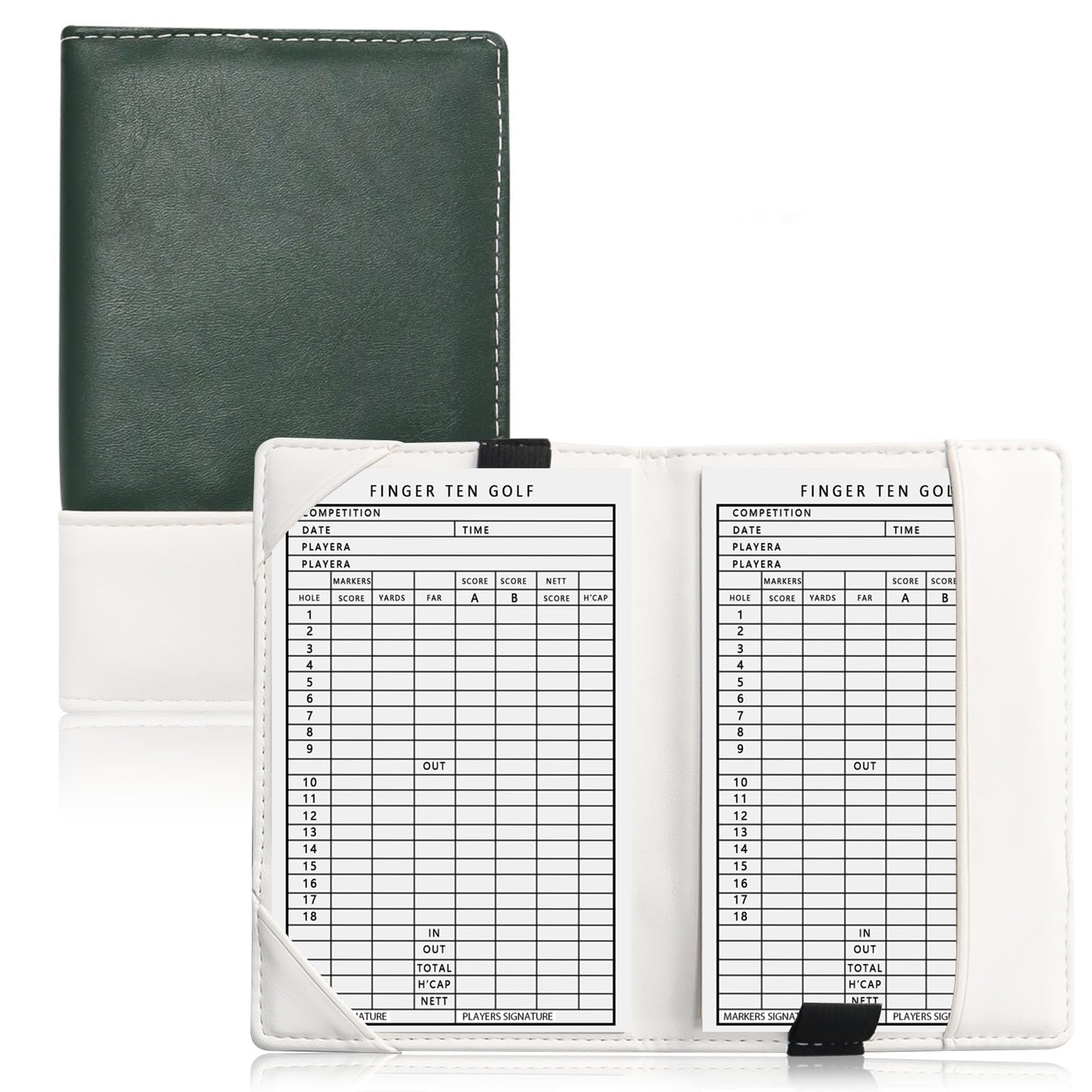 AXKAL Golf Scorecard Score Cards Holder Book Leather Four-leaf Clover Pattern Value Pack, Golf Yardage Books Deluxe Pocket Score Card Covers Gift for Men Women Golfer (Green)