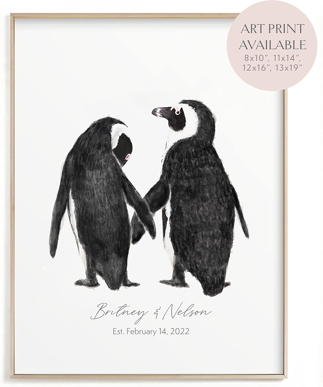 Paintings - Personalized Wedding Gift - Penguin Wall Art for Loving Couple, Anniversary Wedding Wall Decor, for Wife, for Husband, Missing You, UNFRAMED, Signed by Artist (12x16