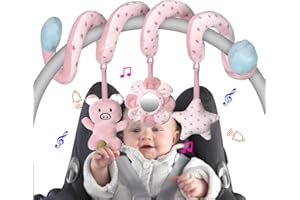Car Seat Toys, Infant Baby Pink Pig Spiral Activity Hanging Toys Stroller Toys for Car Seat Stroller Bar Crib Bassinet Mobile