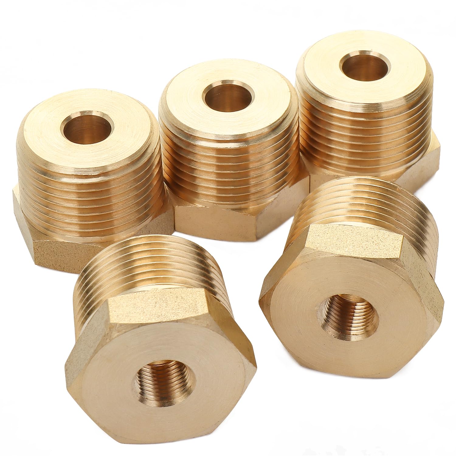 LTWFITTING Brass Pipe Hex Bushing Reducer Fittings 3/4-Inch Male BSPT x 1/8-Inch Female BSPP (Pack of 5)