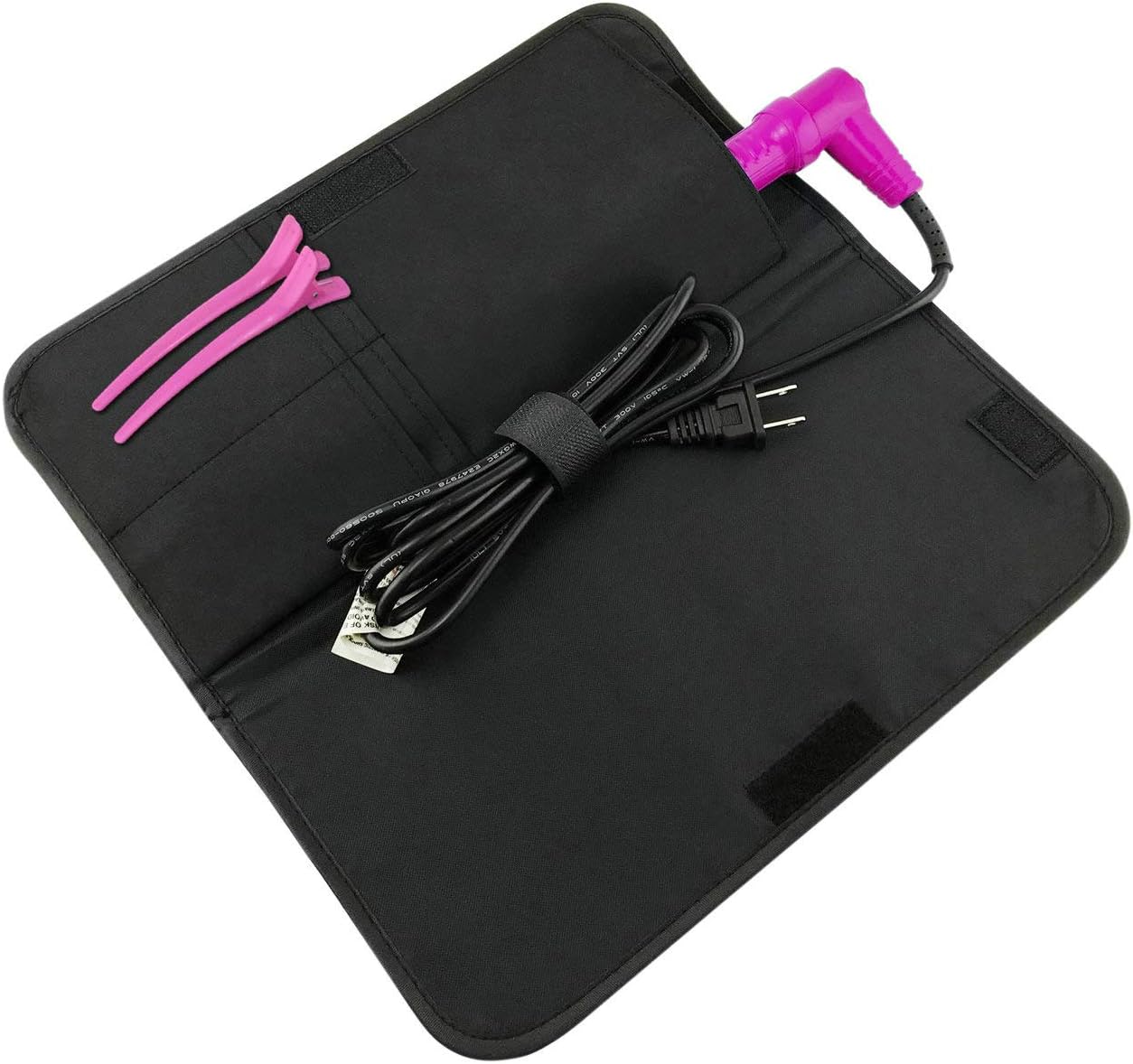 Hairizone Curling Iron Cover with 4 Small Thermal Pouches and Cable Holder for Hair Styling Tools Storage, Flat Iron Travel Case, Easy Carry Roll Bag, Black
