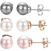 Yoursfs 3 Pairs Faux Pearl Stud Earrings Sets For Women 18K Gold Plated Elegant Small Round Pearl Stud Earring