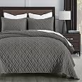 HORIMOTE HOME Quilt Set Twin Size Grey, Classic Geometric Diamond Stitched Pattern, Microfiber Ultra Soft Lightweight Bedspread Coverlet for All Season, 2 Piece Includes 1 Quilt and 1 sham