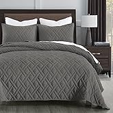 HORIMOTE HOME Quilt Set King Size Grey, Classic Geometric Diamond Stitched Pattern,Microfiber Ultra Soft Lightweight Bedspread Coverlet for All Season, 3 Piece Includes 1 Quilt and 2 Shams