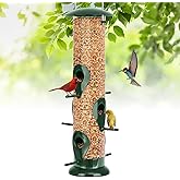 FEED GARDEN Metal Bird Feeder - 6 Port Tube Feeder for Outdoors, Heavy Duty Squirrel Proof with Metal Lid, Easy Fill & Clean, Weather Resistant, 13 Inch