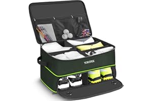 YOREPEK 2 Layer Golf Trunk Organizer Storage for 2 Pair Shoes, Car Trunk Storage with Adjustable Dividers Separate Compartmen