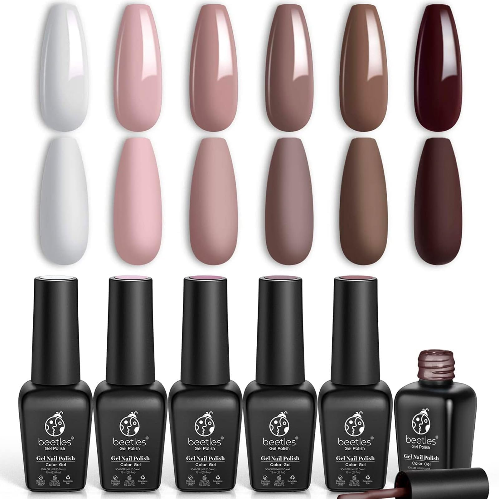 Beetles Autumn Gel Nail Polish - Coffee Café Chocolate Brown Neutral Beige Mauve White Colour Nail Art Design Soak Off Gel DIY Manicure Kit Beauty Gift for Women