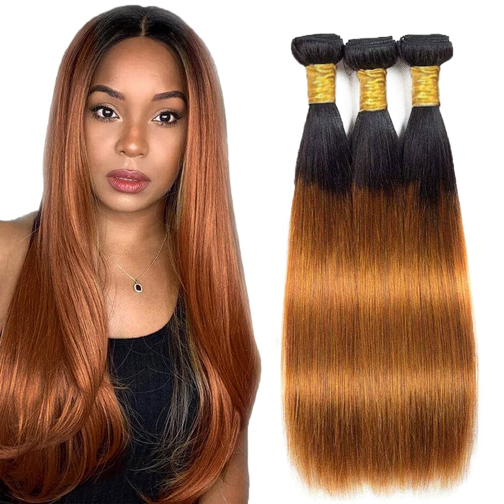 Photo 1 of 1B30 Bundles Human Hair Ombre Brown Body Wave Bundle Virgin Remy Hair 3 Bundles 24 26 28 Inch Niegmeag Double Weft Soft and Silky 2 Tone Black and Light Brown Bundle 300g