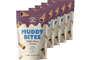 Muddy Bites Waffle Cone Snacks Bite Sized Chocolate Filled Waffle Cones for Snack or Dessert, Ice Cream Topping, Premium Chocolate made with Pure Cane Sugar, Non-GMO, Kosher (Dark Chocolate, 5 Bags)