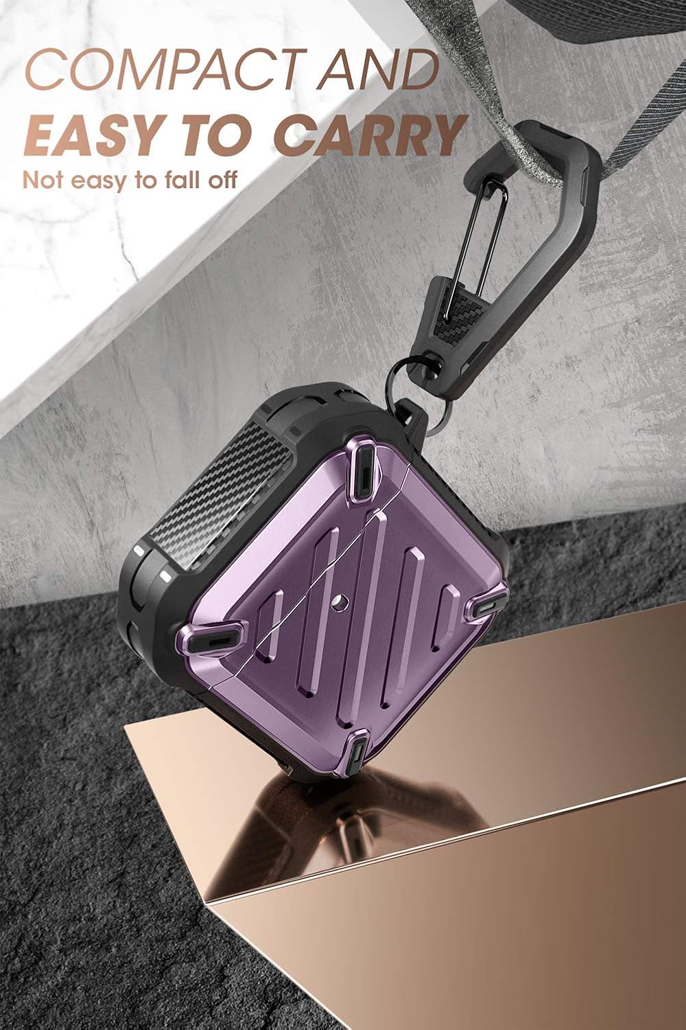 Supcase Unicorn Beetle Pro Series Full-Body Rugged Protective Case with Carabiner for Air pods 1 & 2, Purple - Image 5
