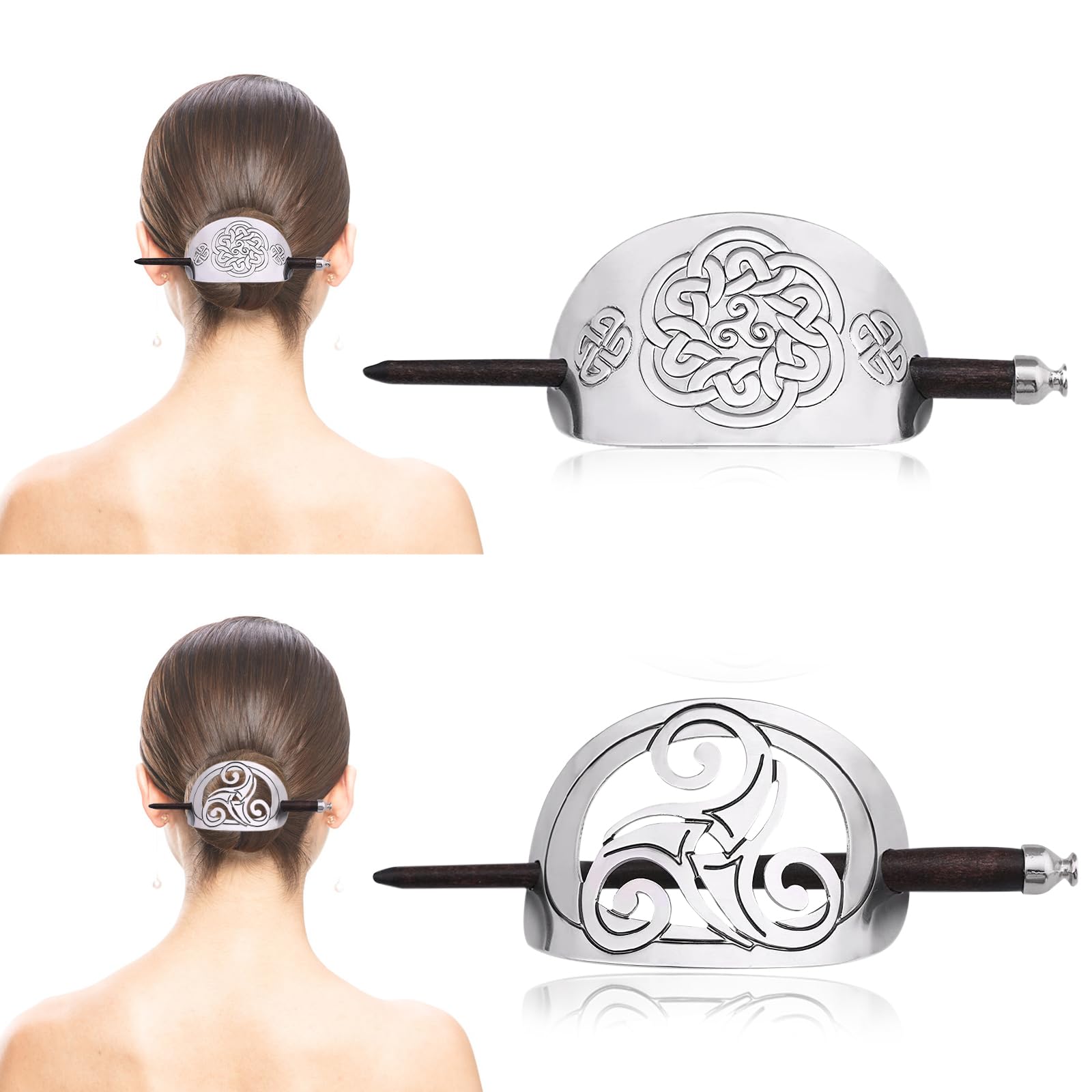 Celtic Hair Clip for Women, Vintage Nordic Viking Knot Hair Barrettes Slide Pins with Wooden Stick for Girl Long Hair 2Pcs (5.51 * 1.96 * 1.18in)