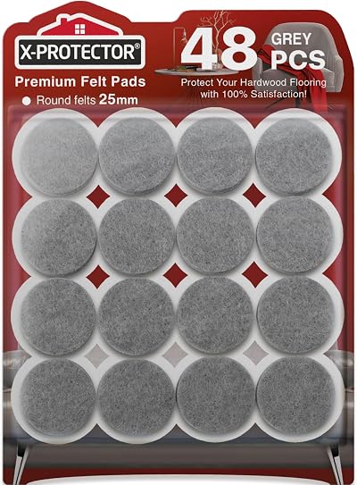 X-Protector Chair Pads 48 Pcs Felt Furniture Floor Protectors 25mm
