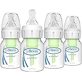 Dr. Brown's Natural Flow Anti-Colic Options+ Narrow Baby Bottle, 2 oz/60 mL, with Preemie Flow Nipple, 0m+, 4 Pack