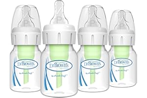 Dr. Brown's Natural Flow Anti-Colic Options+ Narrow Baby Bottle, 2 oz/60 mL, with Preemie Flow Nipple, 0m+, 4 Pack