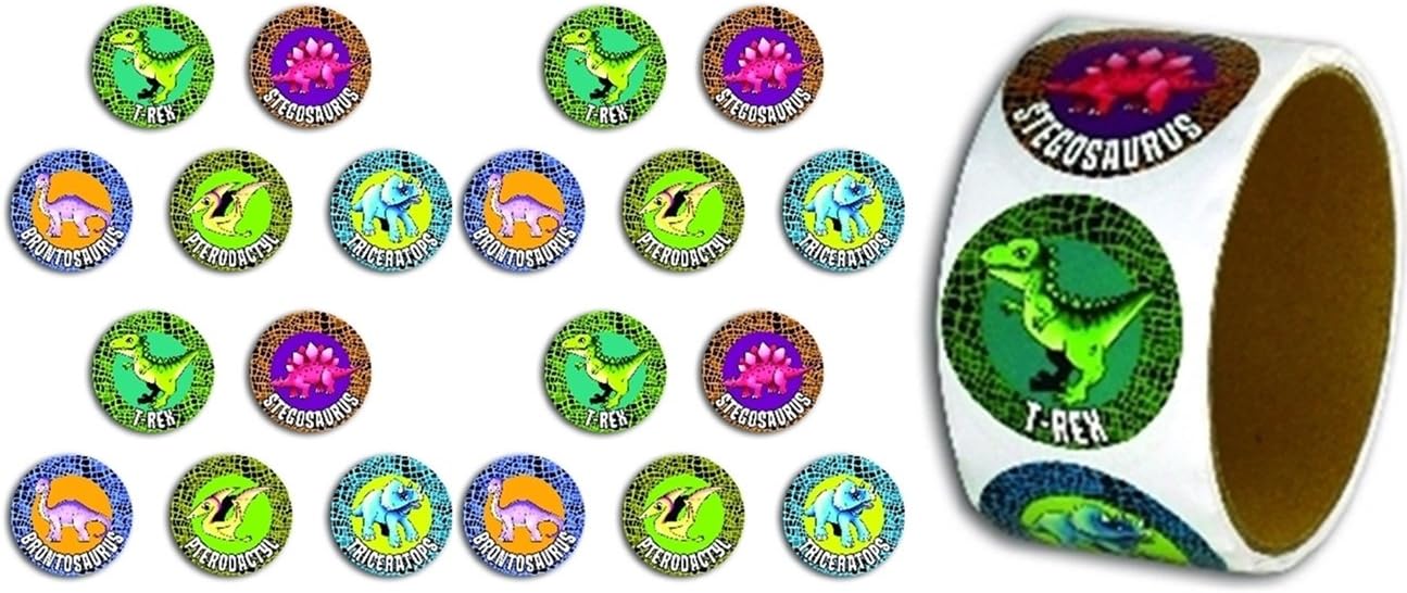 happy deals Dinosaur Party Stickers - 100 per roll with Dinosaur Names on Each