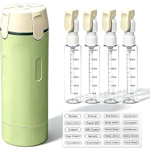 4-in-1 Travel Dispenser Bottle, Travel Bottles for Toiletries White | Refillable Rotatable Dispenser, Leak-Proof Design for S