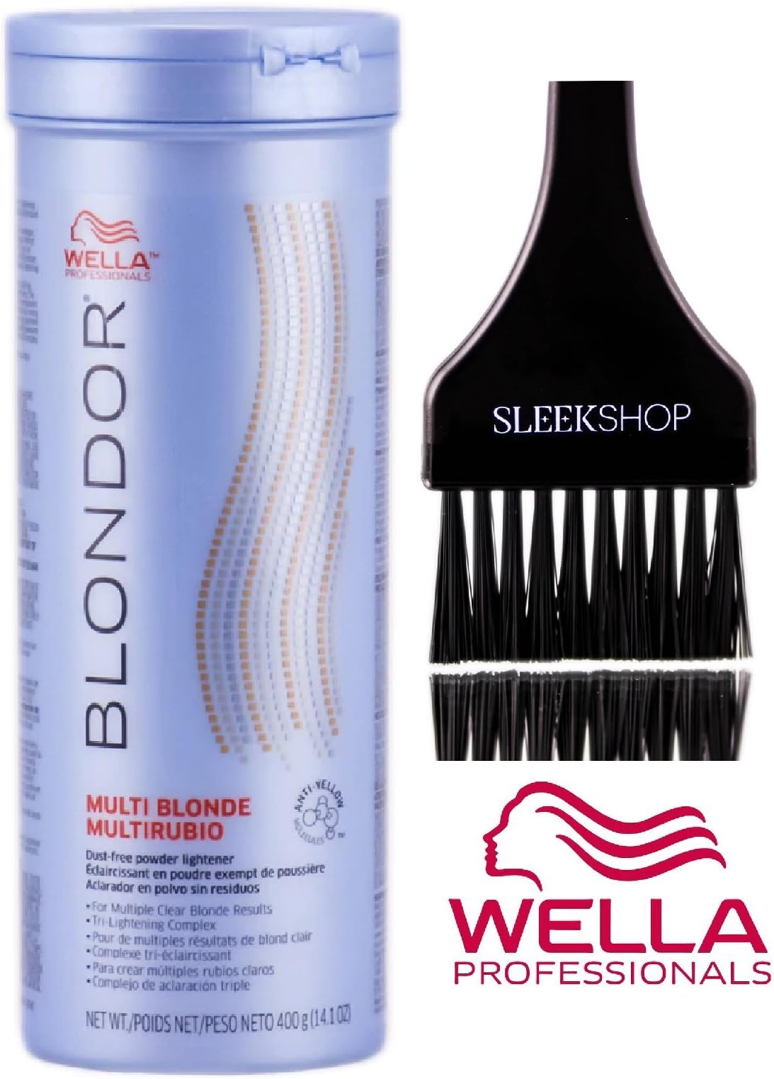 Wella BLONDOR MULTI BLONDE Dust-Free POWDER LIGHTENER for Multiple Clear Blonde Results, Tri-Lightening Complex (with Sleek Tint Applicator Brush) (14.1 oz/400 g - TUB)