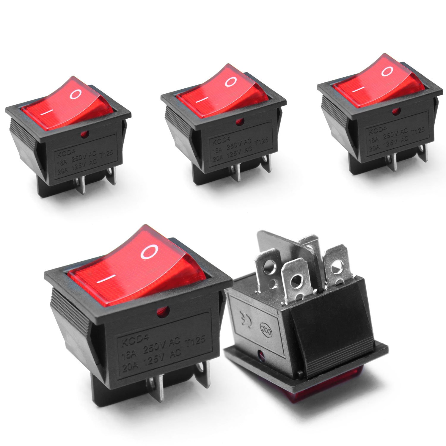 Ytian 5 Pcs KCD4 On-Off Boat Rocker Switch with 4 Pins 2 Positions AC 16A/250V 20A/125V