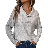 Elneeya Womens Sweaters Fall V Neck Quarter Button Collared Sweaters Long Sleeve Cozy Light Weight Sweater Slouchy Jumpers