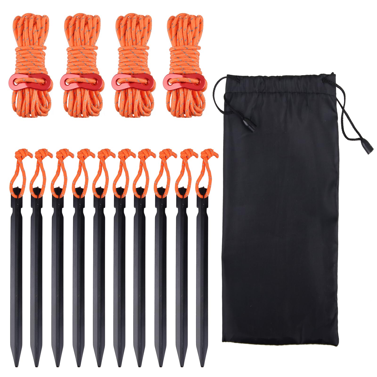 TRIWONDER Guy Ropes Reflective Guylines with Cord Tensioners Tent Stakes Ground Pegs for Camping, Hiking, Backpacking (Orange)