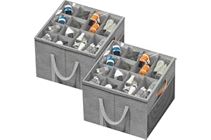Aokeyee Shoe Storage Organizer for Closet, Large Shoe Box Storage Containers with Clear Cover and Reinforced Handles, Foldable Shoe Storage Organizer Box Bin, Fits to 12-16 Pairs, 2 Pack (Grey)