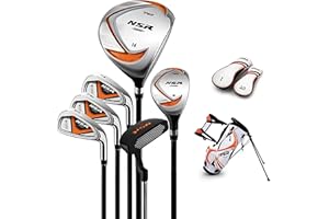 PGM Golf Club Set - 9 Pieces Junior Complete Golf Club Set for Kids Children - Right Handed - Driver(#1), Hybrid, Iron(#7,#9,#S), Putter, Golf Stand Bag