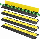 VEVOR Cable Protector Ramp, 4 Packs 2 Channels Rubber Modular Speed Bumps Rated 11000 LBS Load Capacity, Protective Wire Cord Ramp Driveway Rubber Traffic Speed Bumps Hump Cable Protector