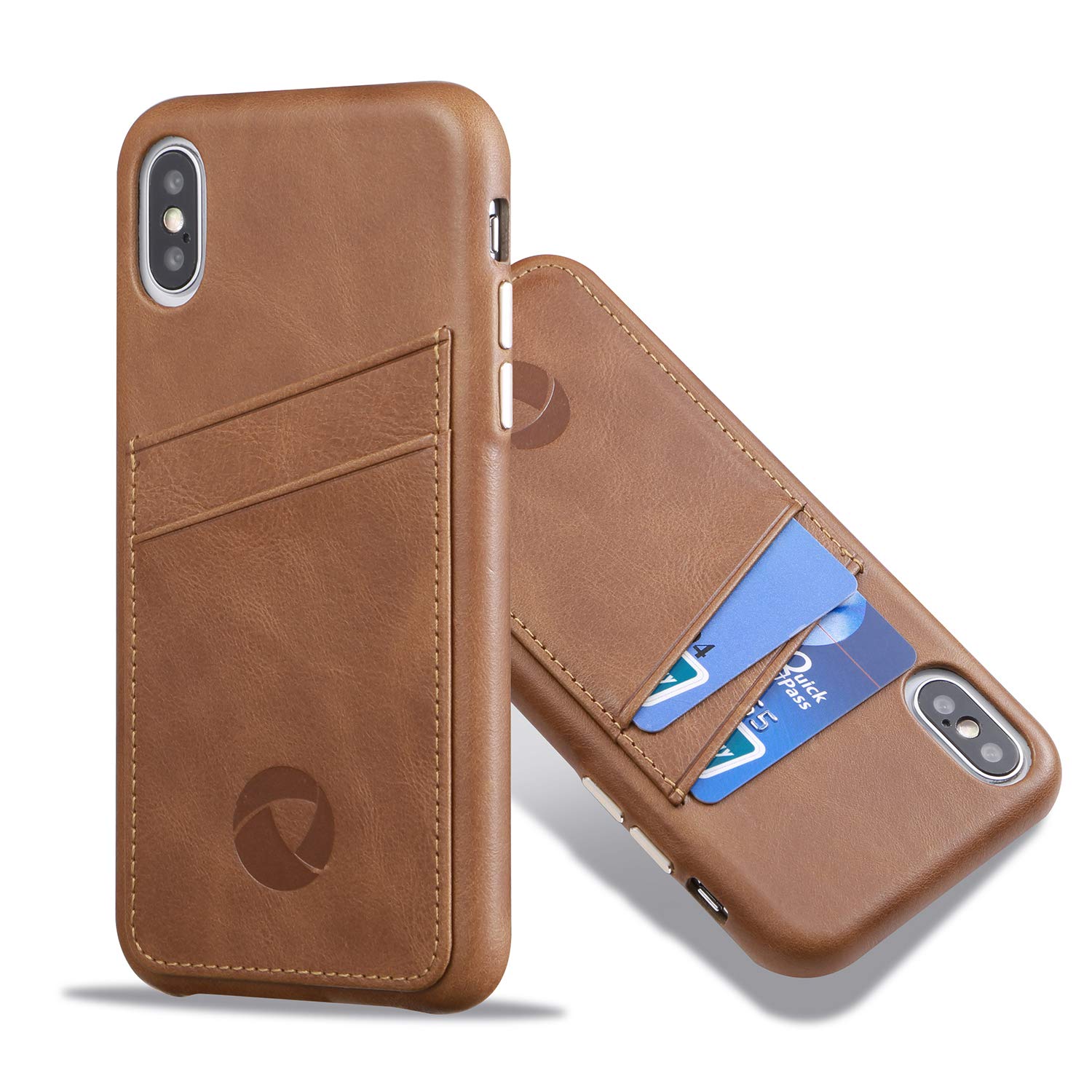 LUCKYCOIN Genuine Leather Case with Card Holder for iPhone XS MAX 6.5in,Wallet Case with Metal Buttons,Dark Brown — image 1