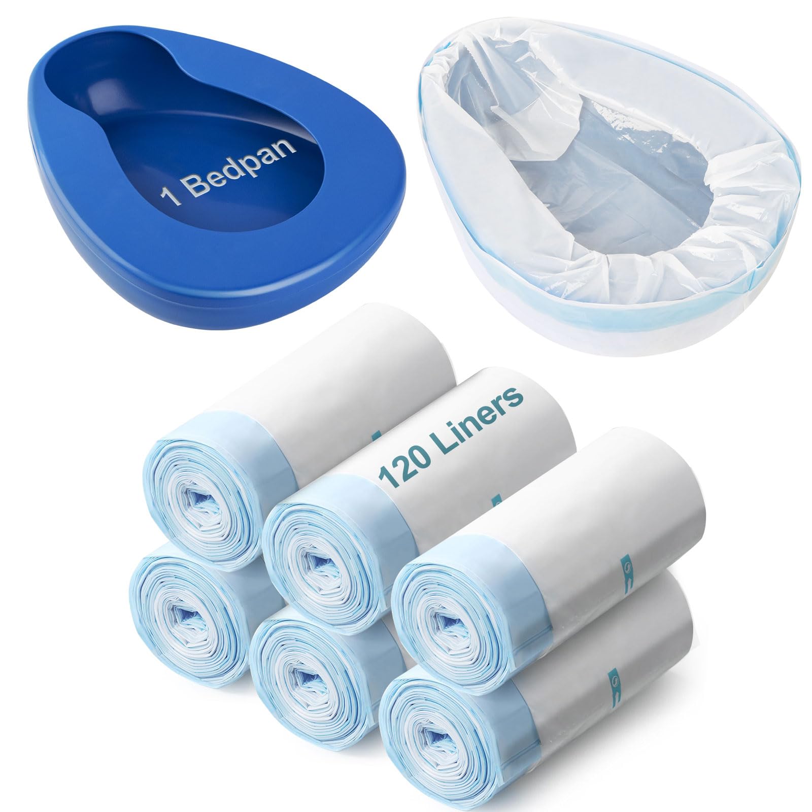 Photo 1 of Bedpan Set with 120 Disposable Liners - These bedpans are Comfortable for Both Women and Men and are Made of Thick, Oversized, Heavy-Duty PP Material