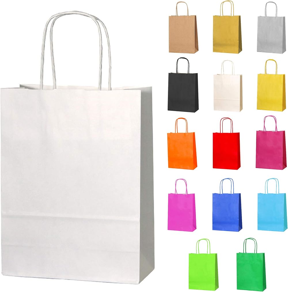 Thepaperbagstore 10 White Small Paper Party Bags With Handles 18x22x8cm