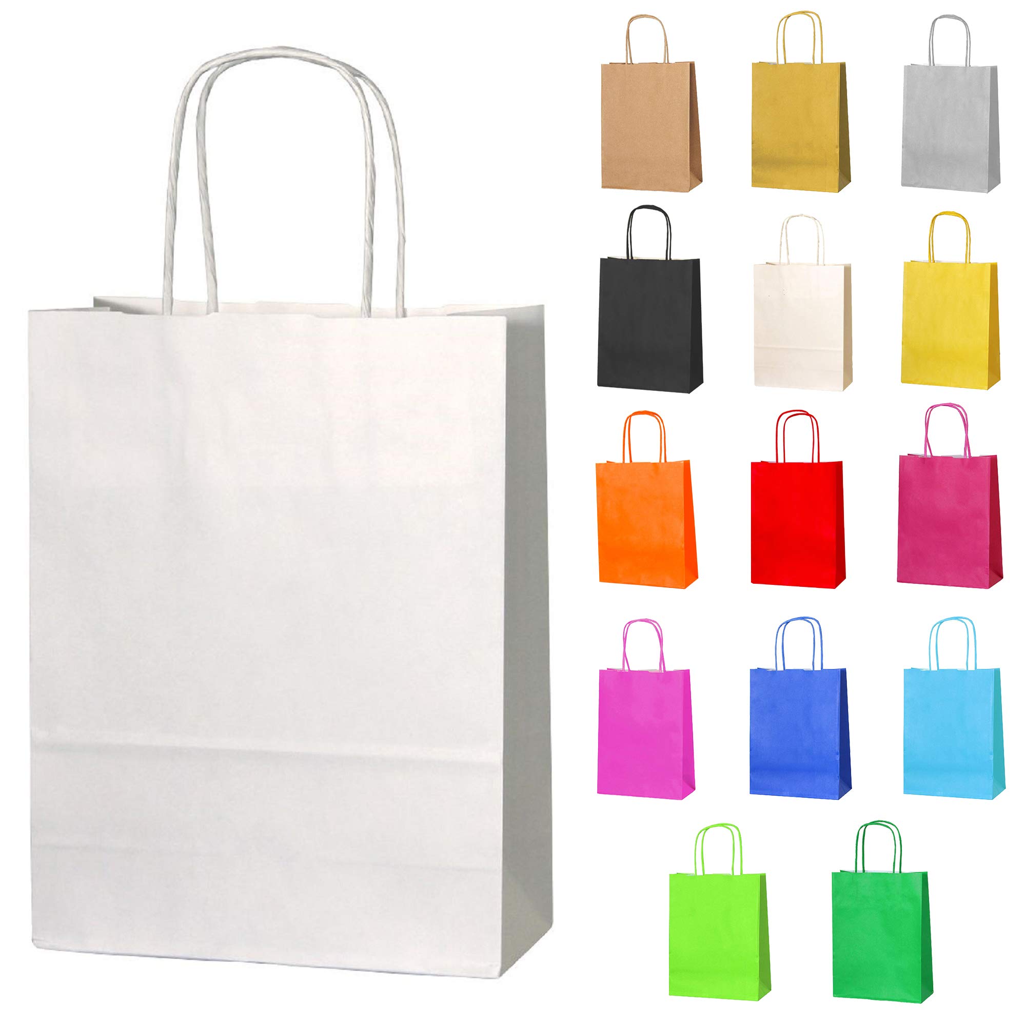 Thepaperbagstore 30 White Small Paper Party Bags With Handles - 18x22x8cm - Colourful Paper Gift Bags for Kids and Adults Parties, Birthdays, Weddings, Baby Showers, Hen Parties and Sweets