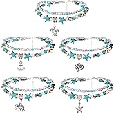 Suyi 5pcs Ankle Bracelets for Women Layered Beach Adjustable Anklets Boho Chain Anklet Foot Jewelry