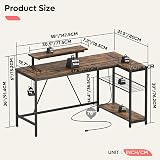 Bestier 147CM L-Shaped Desk with Power Outlets LED Lights USB Ports view 3