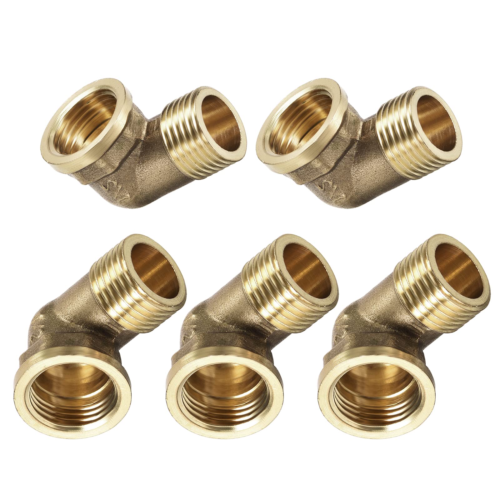 DTGN 1/2 PT x 1/2 PT(Male x Female) 90 Degree Elbow Pipe Fitting - 5Pack - Good for Water Pipe System - Brass Tube Fittings - Gold Tone