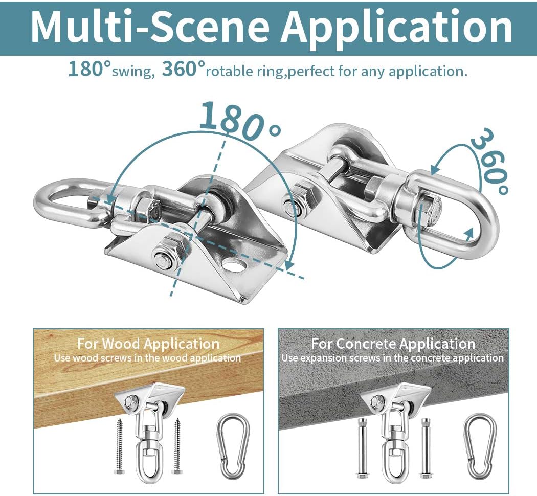 Newtion Innovative 1100 LB Capacity 2 PCS Stainless Steel 304 Heavy Duty Swing Hangers & Snap Hooks for Concrete Wooden Sets Trapeze Yoga Swingset Hammock Swing: Sports & Outdoors
