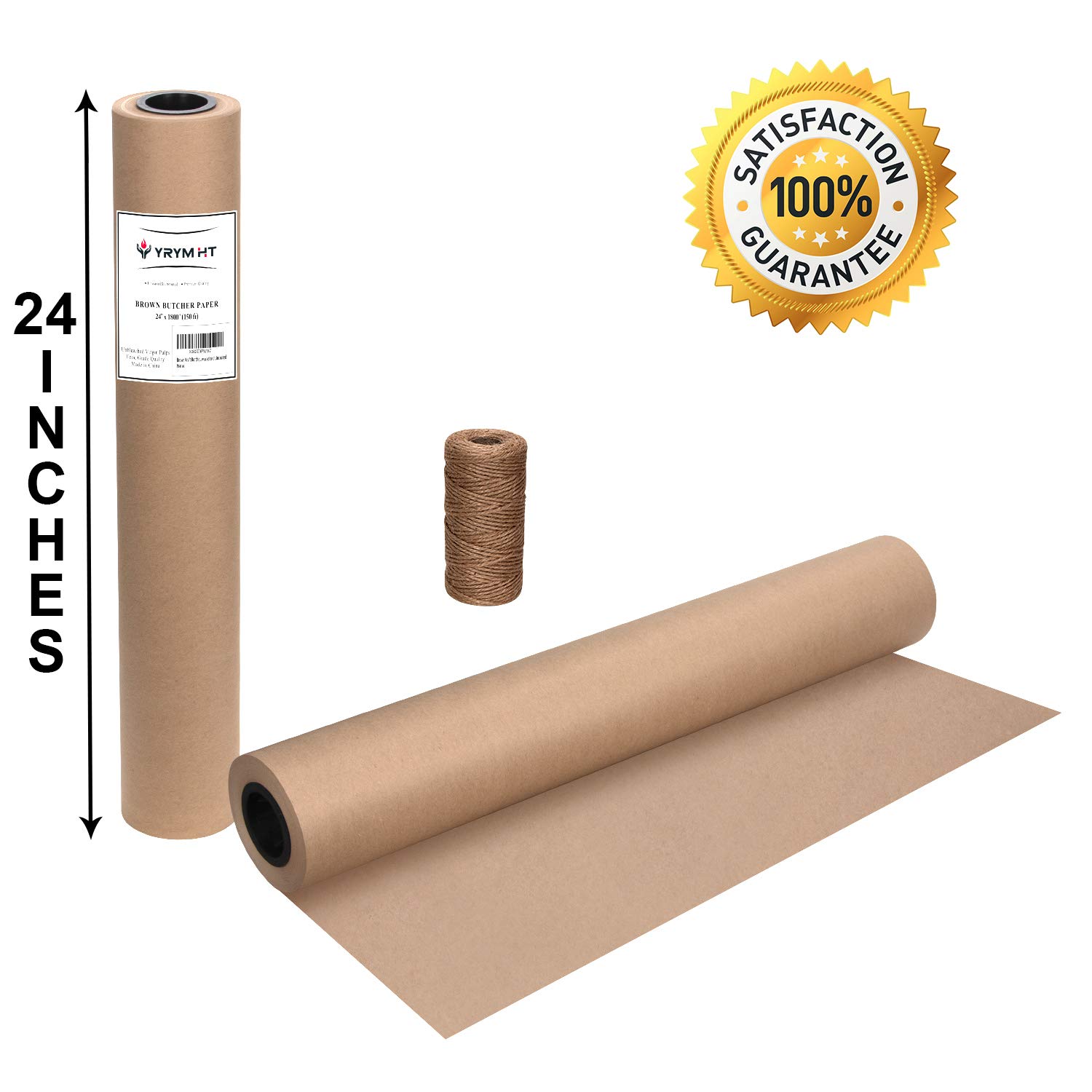 Brown Kraft Butcher Paper Roll 24" x 1800" (150 ft) Natural Food
