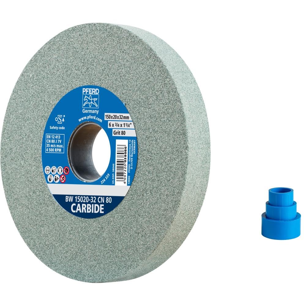 PFERD Sanding Disc 150 x 20 x 32 mm, Carbide, Grain Size 80, Silicon Carbide, 39009724 - Sanding Disc for Working Hard Materials with Integrated Reducing Sleeves (25/20/16 mm)