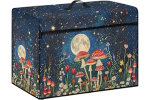 Goronwyfloyd Moon Mushroom and Forest Sewing Machine Cover, Protective Dust Cover with Pockets and Foldable for Most Standard Sewing Machines and Accessories