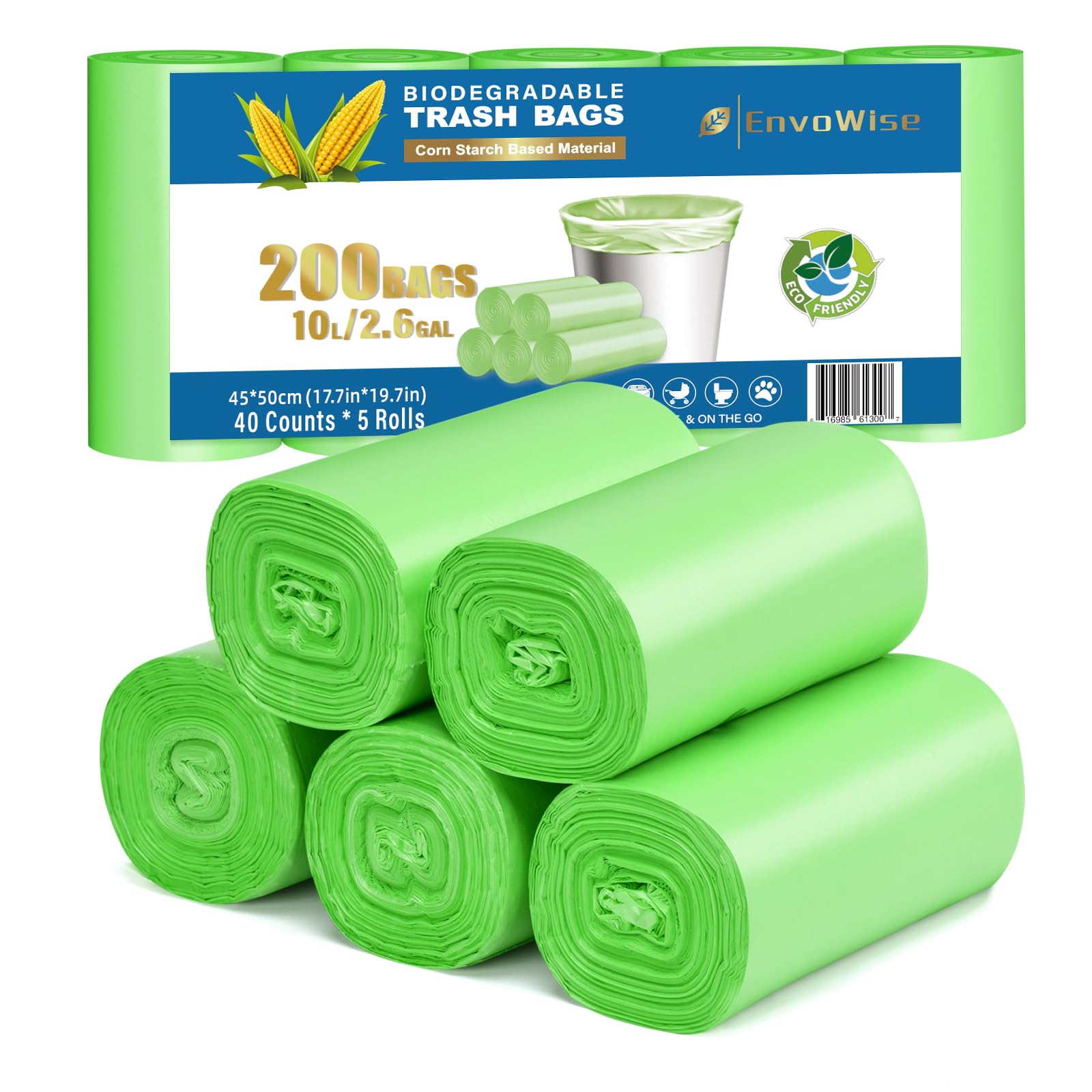 Photo 1 of [200 Counts] 2.6 Gallon Biodegradable Trash Bags | Eco-Friendly, Unscented, 10L Small Size Bags for Bathroom Bedroom Office Kitchen Trash Can | Compostable Garbage Bag by EnvoWise