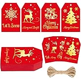 G2PLUS 60Pcs Christmas Gift Tags with String - Red and Gold Merry Christmas Paper Tags, 4 Designs Xmas Tag for Holiday Wrapping, DIY Crafts, Gift Exchange, Party Favors