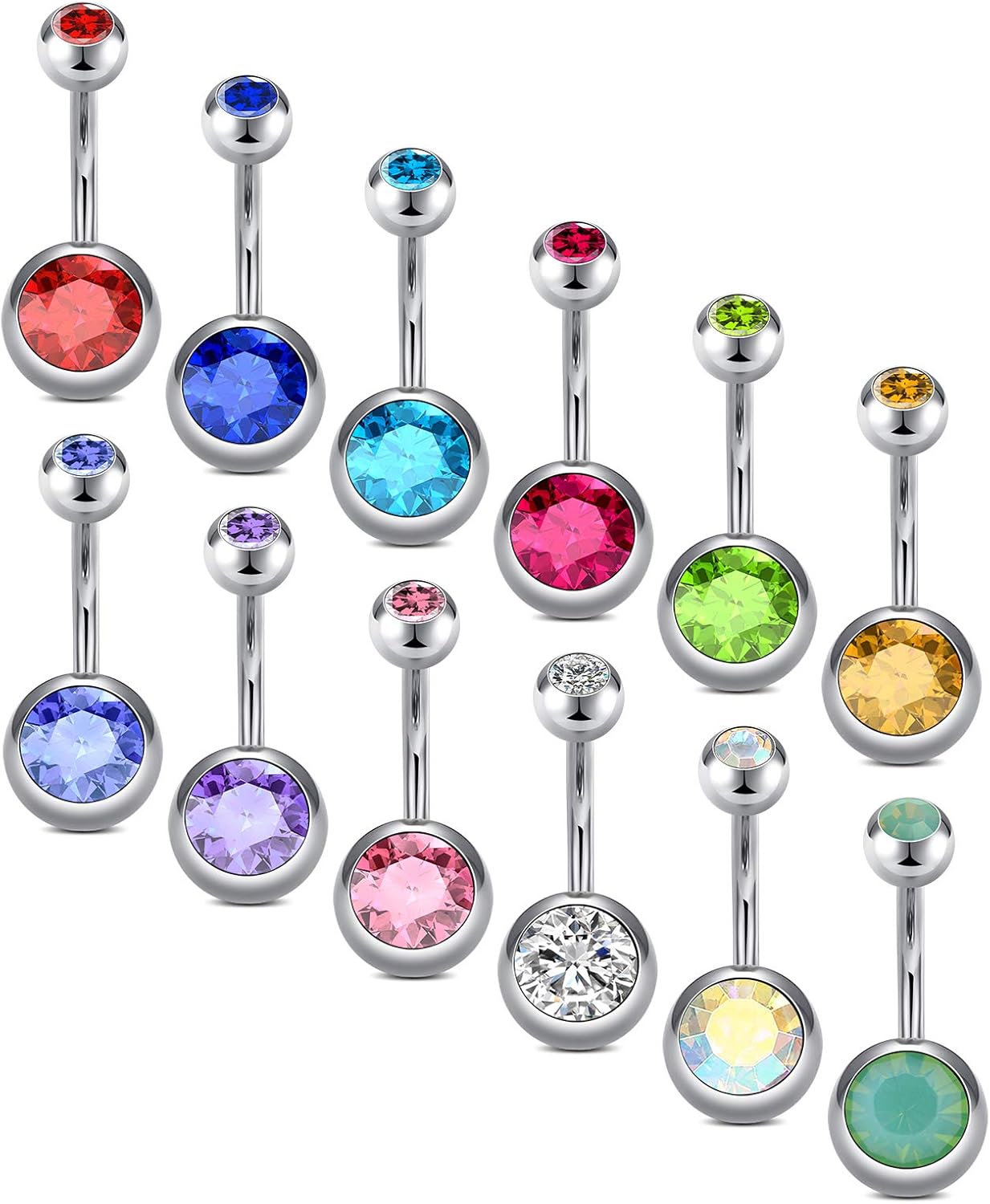 JFORYOU Bauchnabelpiercing Set - 14G 10mm, 4 Stück Mit CZ Steinen, Chirurgischer Stahl
