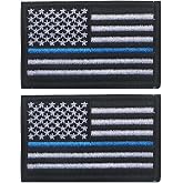 EmWoot 2PCS American Thin Blue Line Flag Patches Morale Patch Hook and Loop | Embroidered,USA America,Tactical Military Patch,Versatile Tactical Attachment,Applique Fastener,3&times;2 inch,Black White