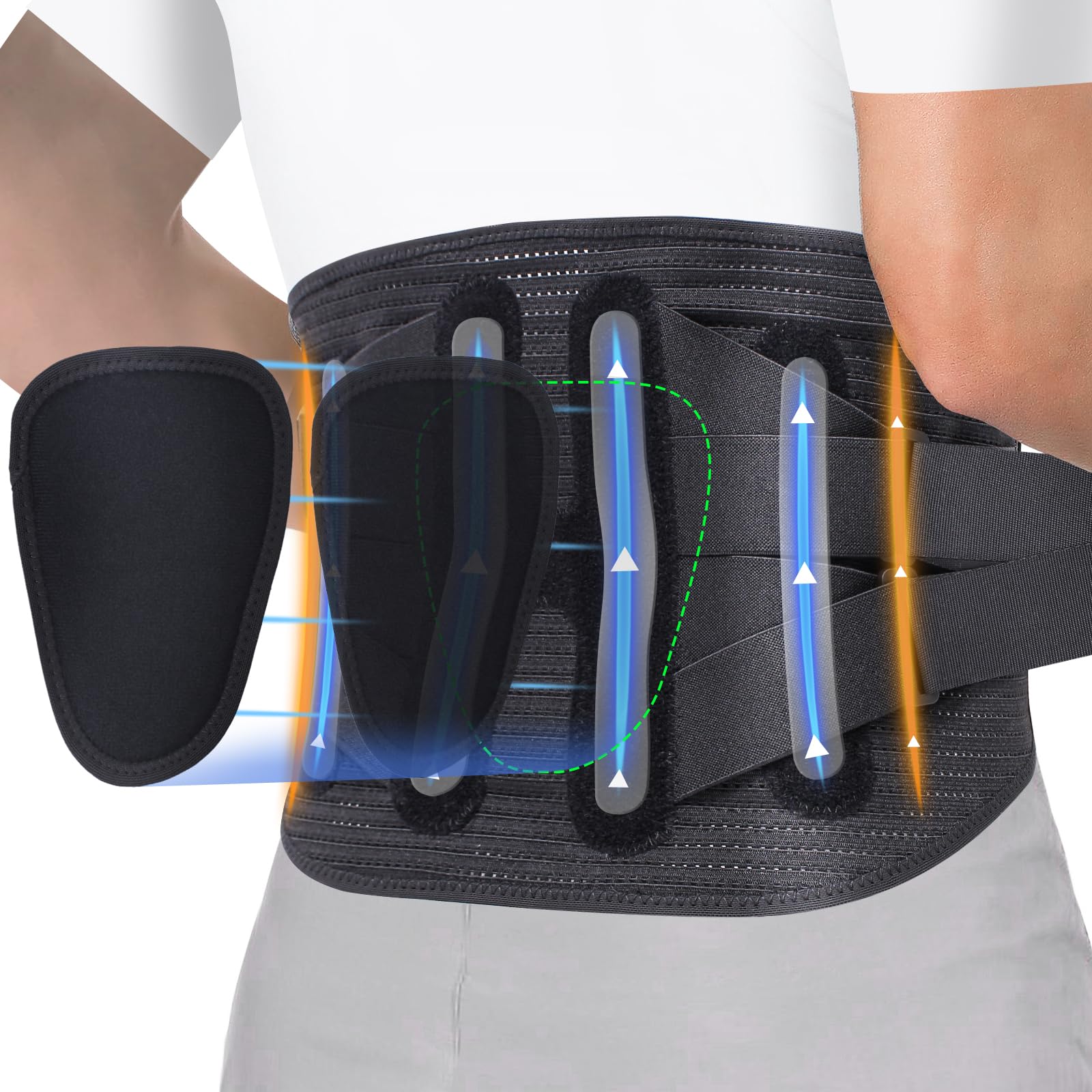 Fiohiros Back Support Belt for Lower Pain Relief, Back Brace with Lumbar Pad for Men & Women, Adjustable Support Belt for Sciatica, Herniated Disc, Scoliosis, Heavy Lifting S