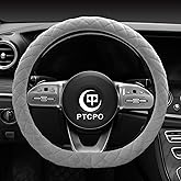 PTCPO Soft Car Steering Wheel Cover for Sedan, SUV, Warm Luxury Velvet, Odorless, Universal, Anti Slip, Summer Winter, Gray, D Shape(Flat Bottom)