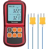 KAMTOP Dual Channel Thermocouple Thermometer, K-Type Temperature Meter | 2 Thermocouple Probes, T1/T2 and Differential Measurement, Backlit LCD, MAX/MIN/AVG/Hold, K/J/T/E/R/S/N Support