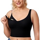 MOMANDA Women's Nursing Bras Longline Sports Breastfeeding V Neck Sleeveless Crop Tank Top with Built in Bra