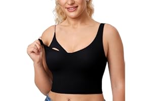MOMANDA Women's Nursing Bras Longline Sports Breastfeeding Bra V Neck Sleeveless Tank Top with Built in Bra